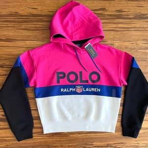 Polo Ralph Lauren Women’s POLO Spellout Colorblock Hoodie Size Med NWT